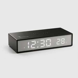 Techmade Clock Sveglia con Ricarica Wireless Smartphone 15W Nera